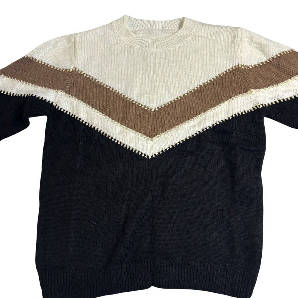 Chevron Sweater Color Block Pullover Knit Top Casual Everyday Small